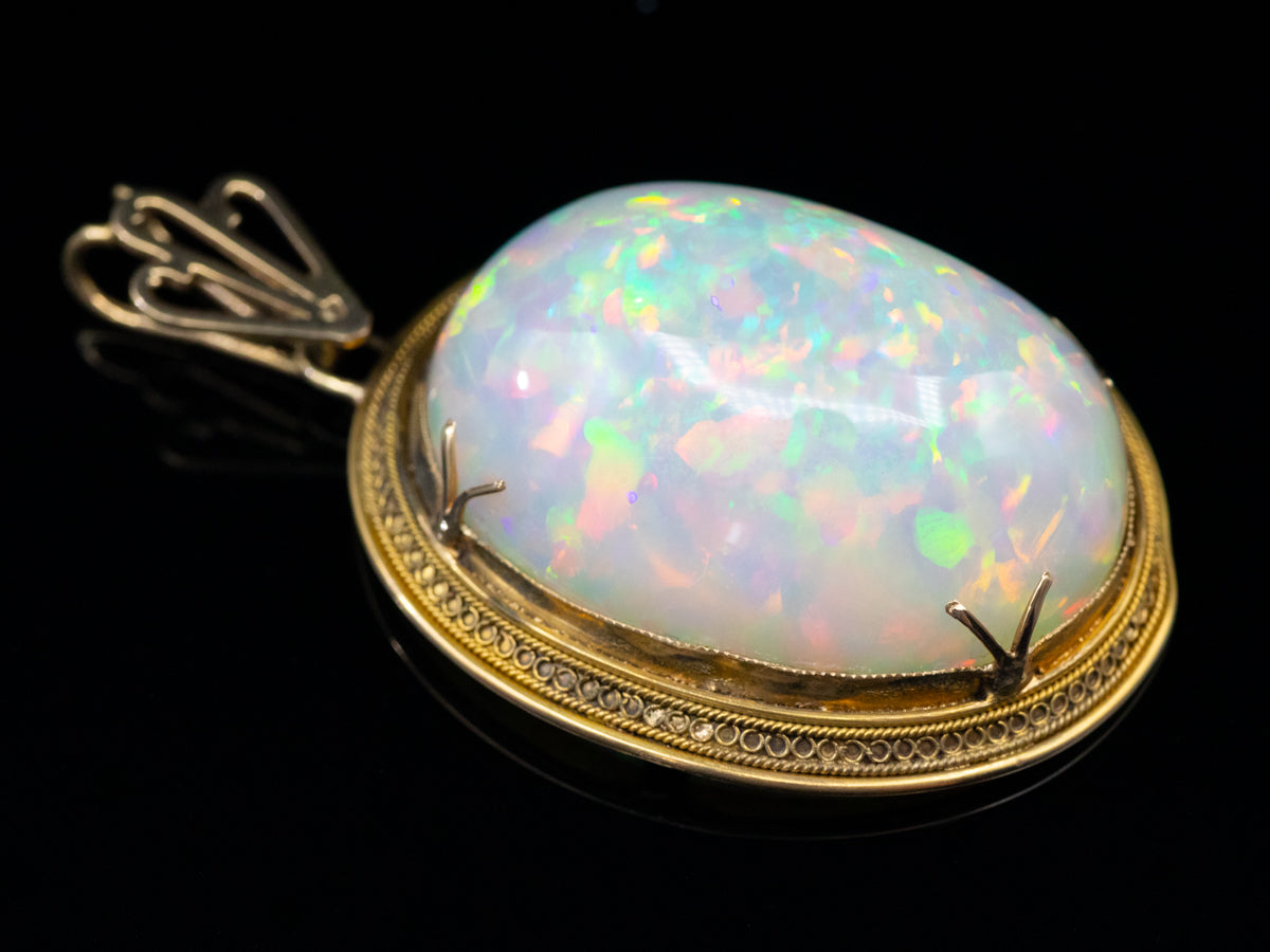 Collector's, Investment or Museum Quality Ethiopian Welo Opal Pendant, Fine Filigree Antique Gold Mounting