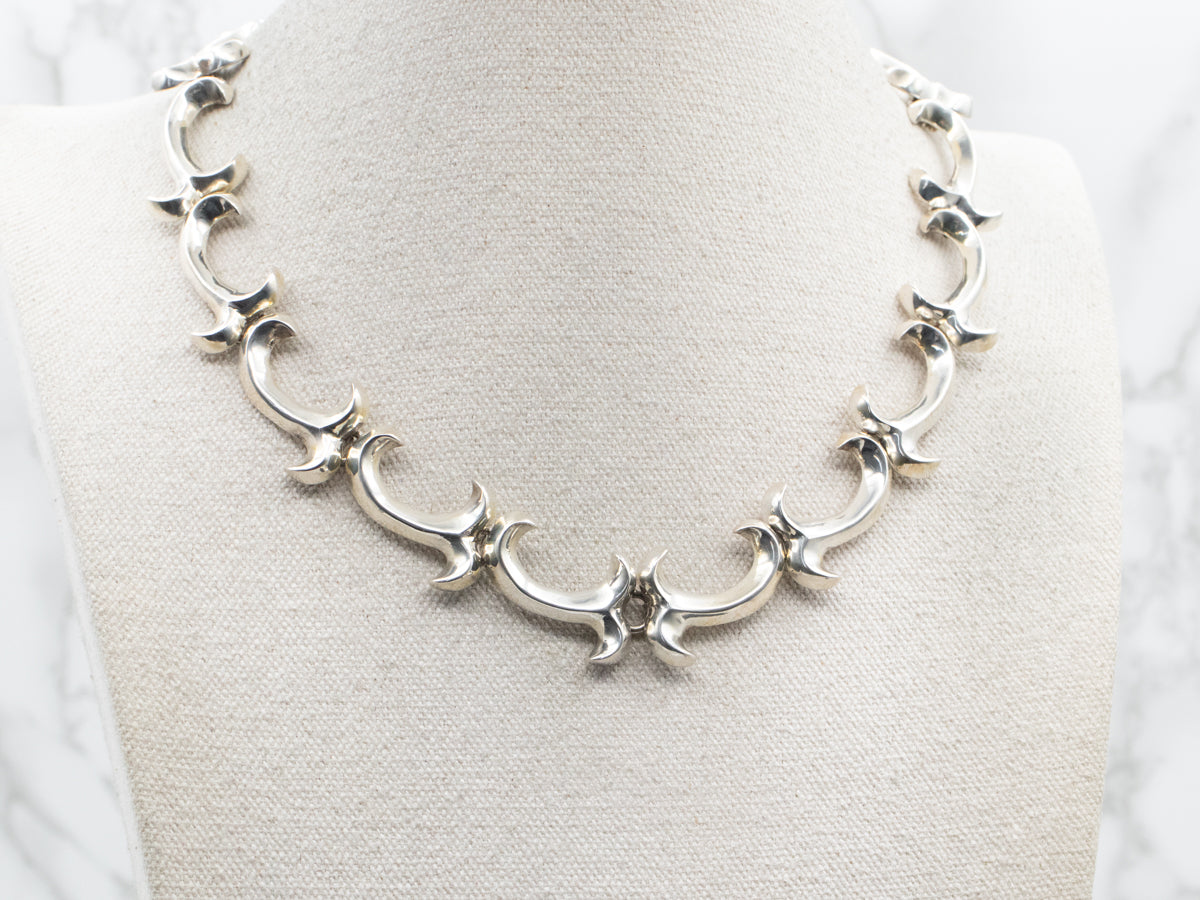 Sterling Silver Flourish Link Choker Necklace