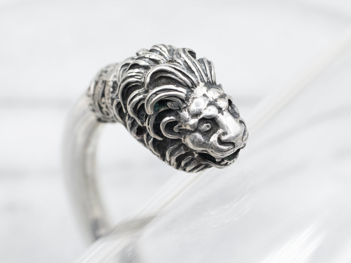 Sterling Silver Lion Hinged Cuff Bracelet