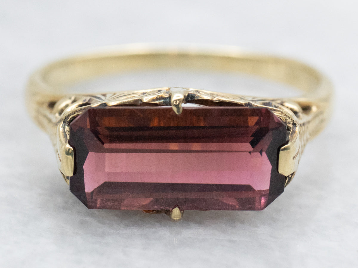 Art Nouveau Fine Pink Tourmaline Filigree Ring