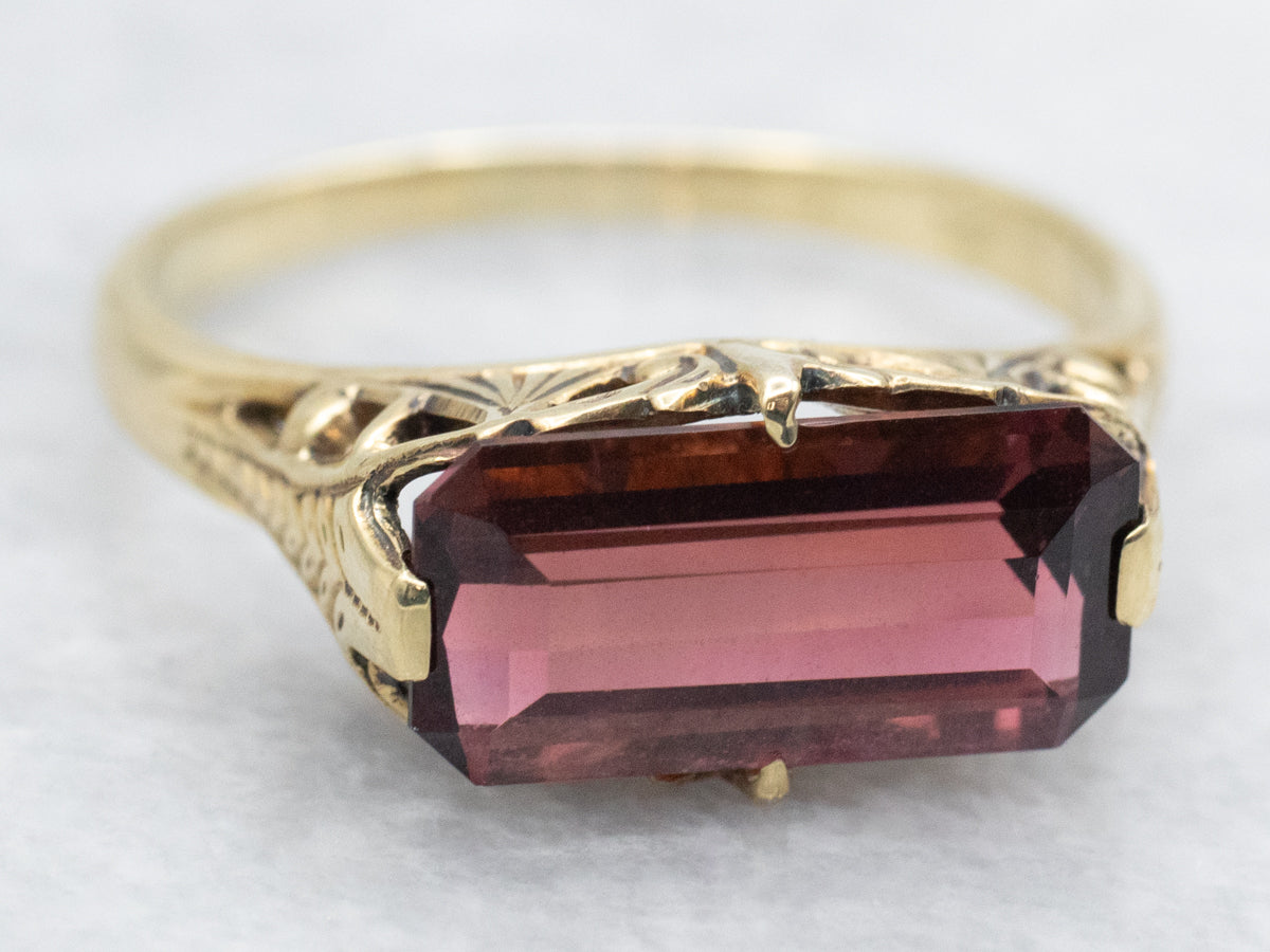 Art Nouveau Fine Pink Tourmaline Filigree Ring