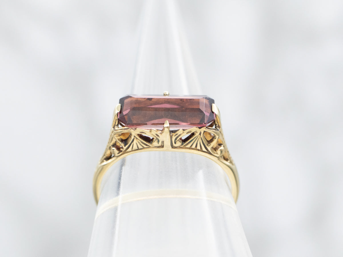 Art Nouveau Fine Pink Tourmaline Filigree Ring