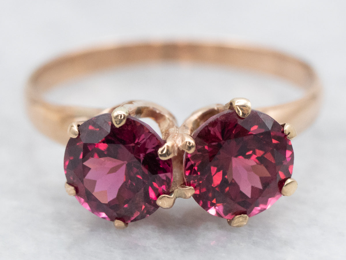 Antique Rose Gold Double Rhodolite Garnet Ring