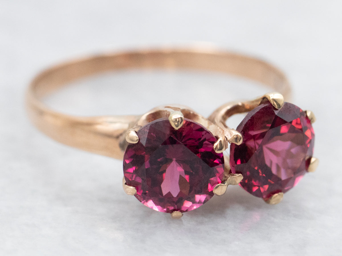 Antique Rose Gold Double Rhodolite Garnet Ring