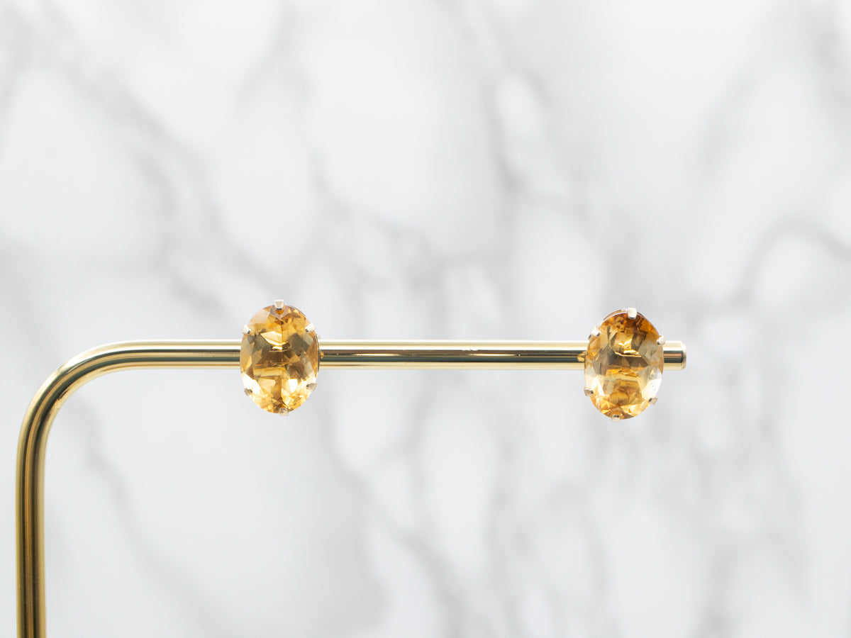 Oval-Cut Citrine Stud Earrings