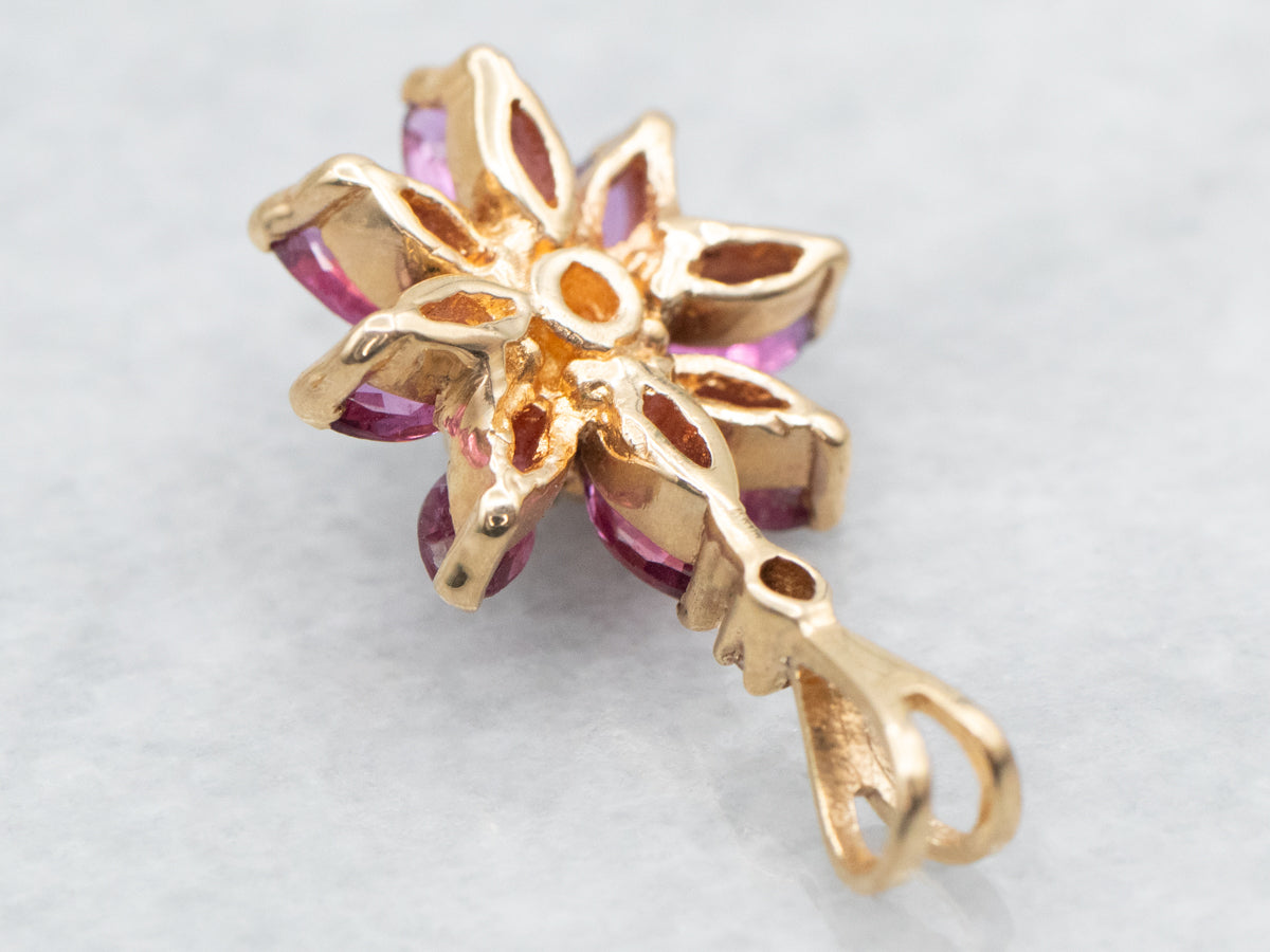 Colgante Flor de Oro, Rubí y Diamantes