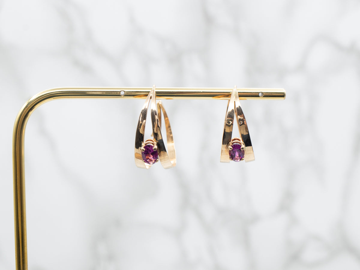 Modernist Rhodolite Garnet Drop Earrings