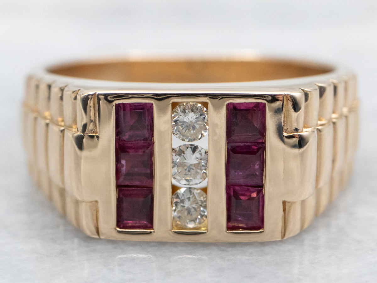 Men's Vintage Gold Diamond and Ruby Ring