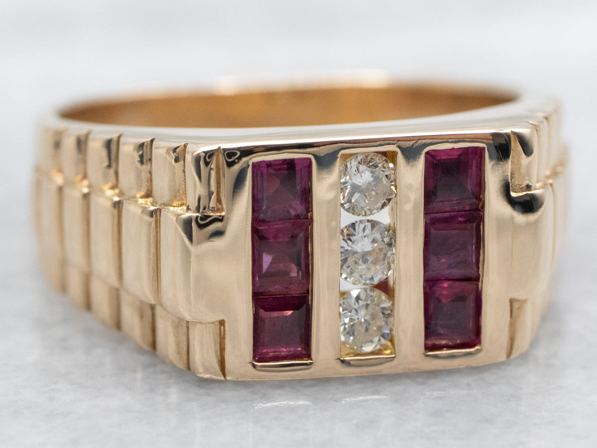 Men's Vintage Gold Diamond and Ruby Ring