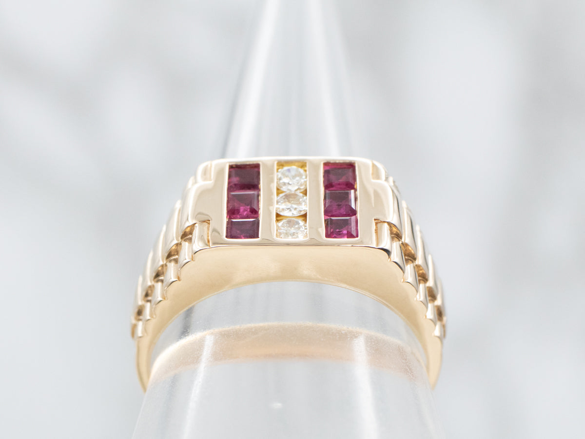 Men's Vintage Gold Diamond and Ruby Ring