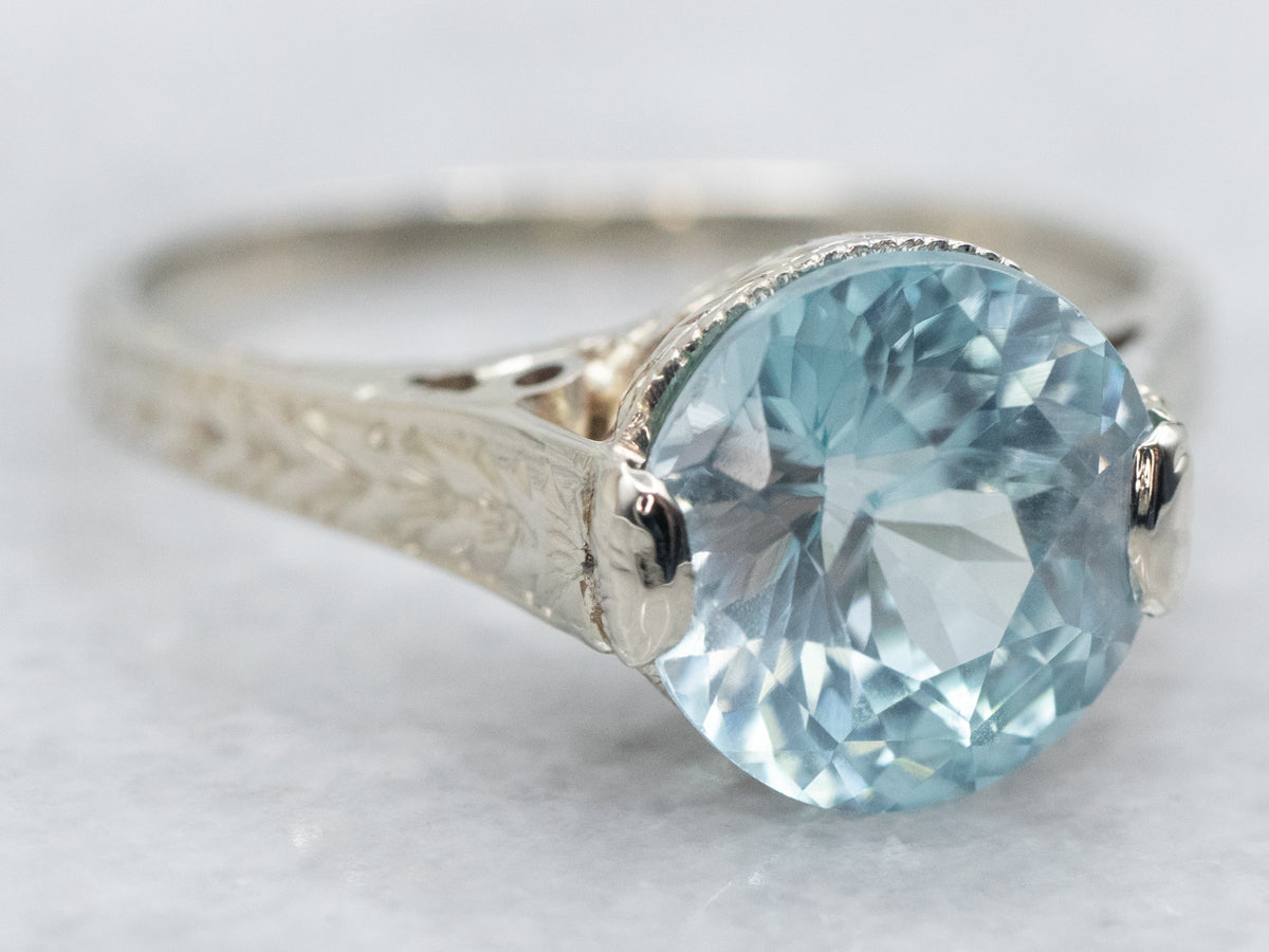 Art Deco Blue Zircon Solitaire Ring