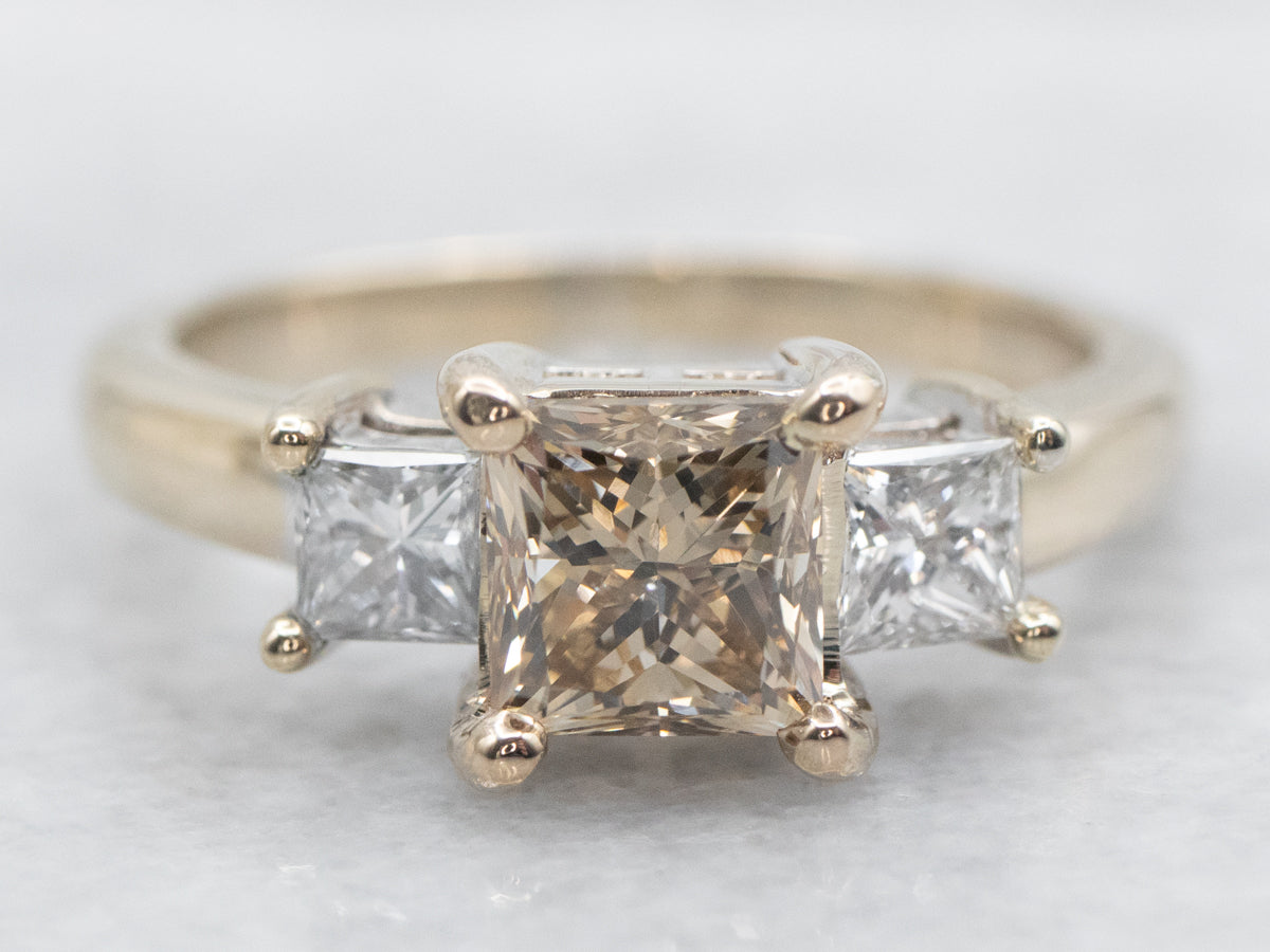 Modern GIA Champagne Princess Cut Diamond Engagement Ring