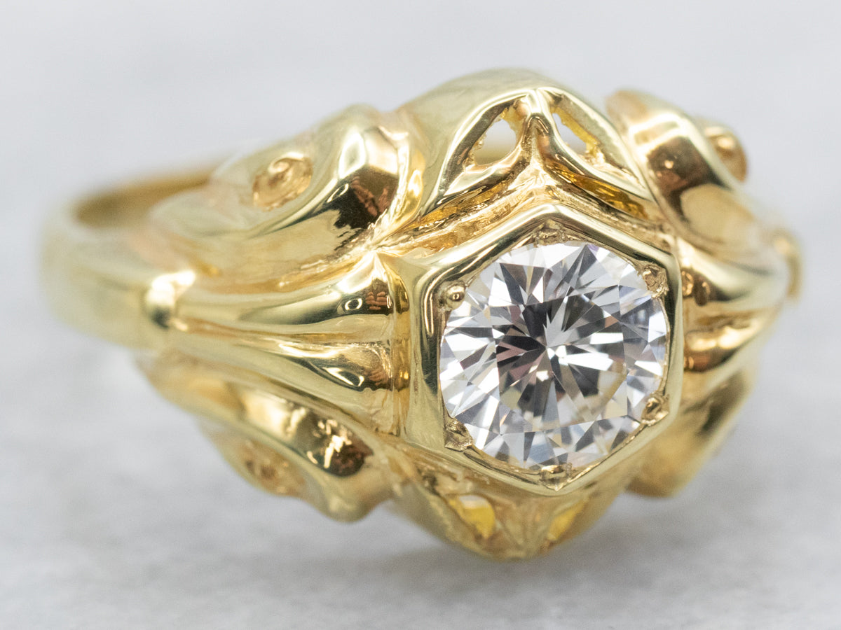 Ornate 18-Karat Gold GIA Diamond Engagement Ring