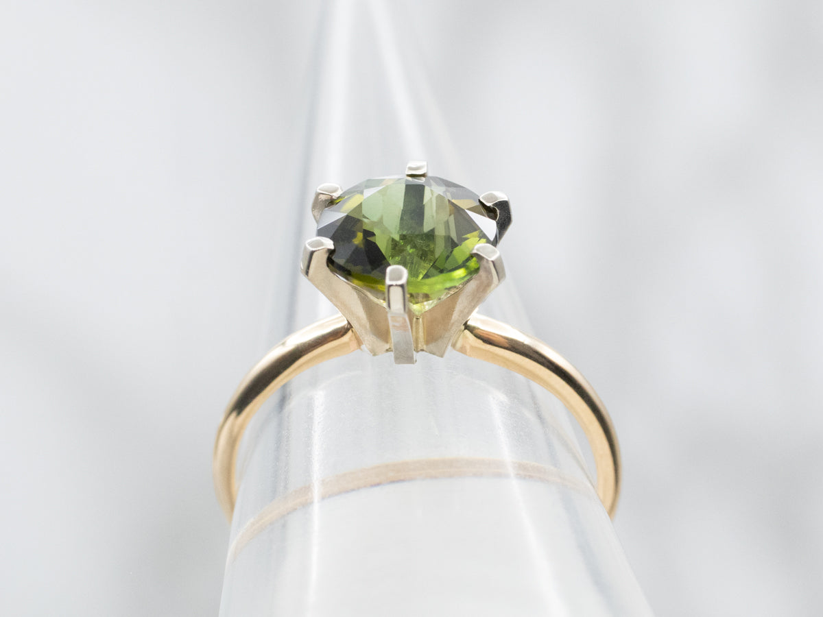 Two Tone Gold Green Tourmaline Solitaire Ring