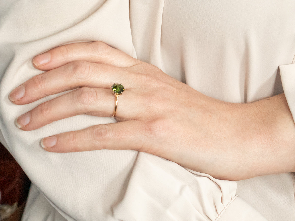 Two Tone Gold Green Tourmaline Solitaire Ring