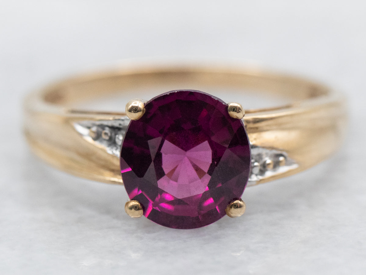 Rose-Cut Rhodolite Garnet and Diamond Ring