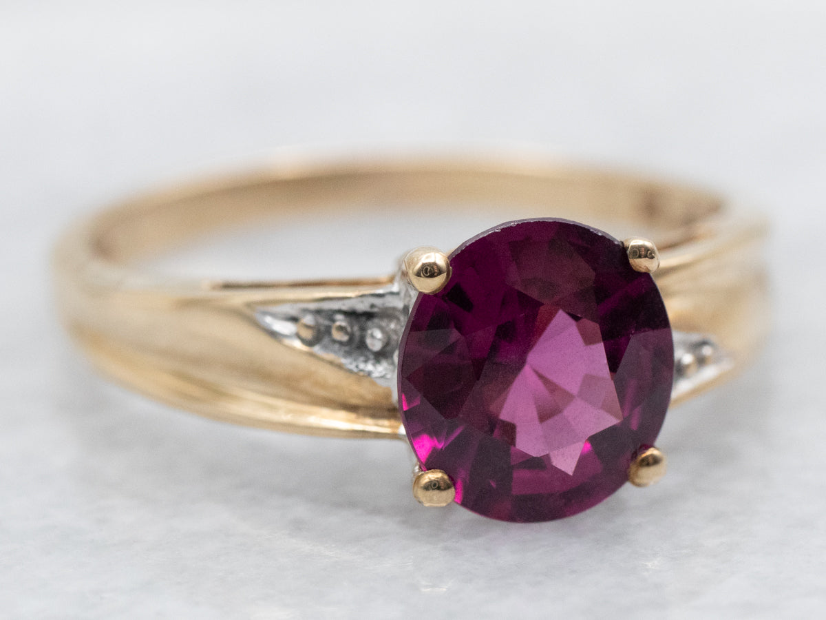 Rose-Cut Rhodolite Garnet and Diamond Ring