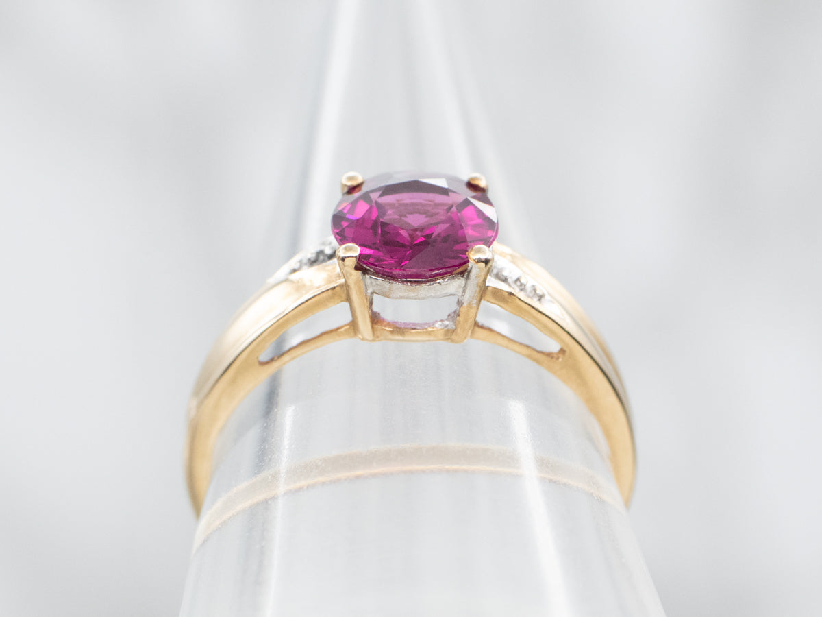 Rose-Cut Rhodolite Garnet and Diamond Ring