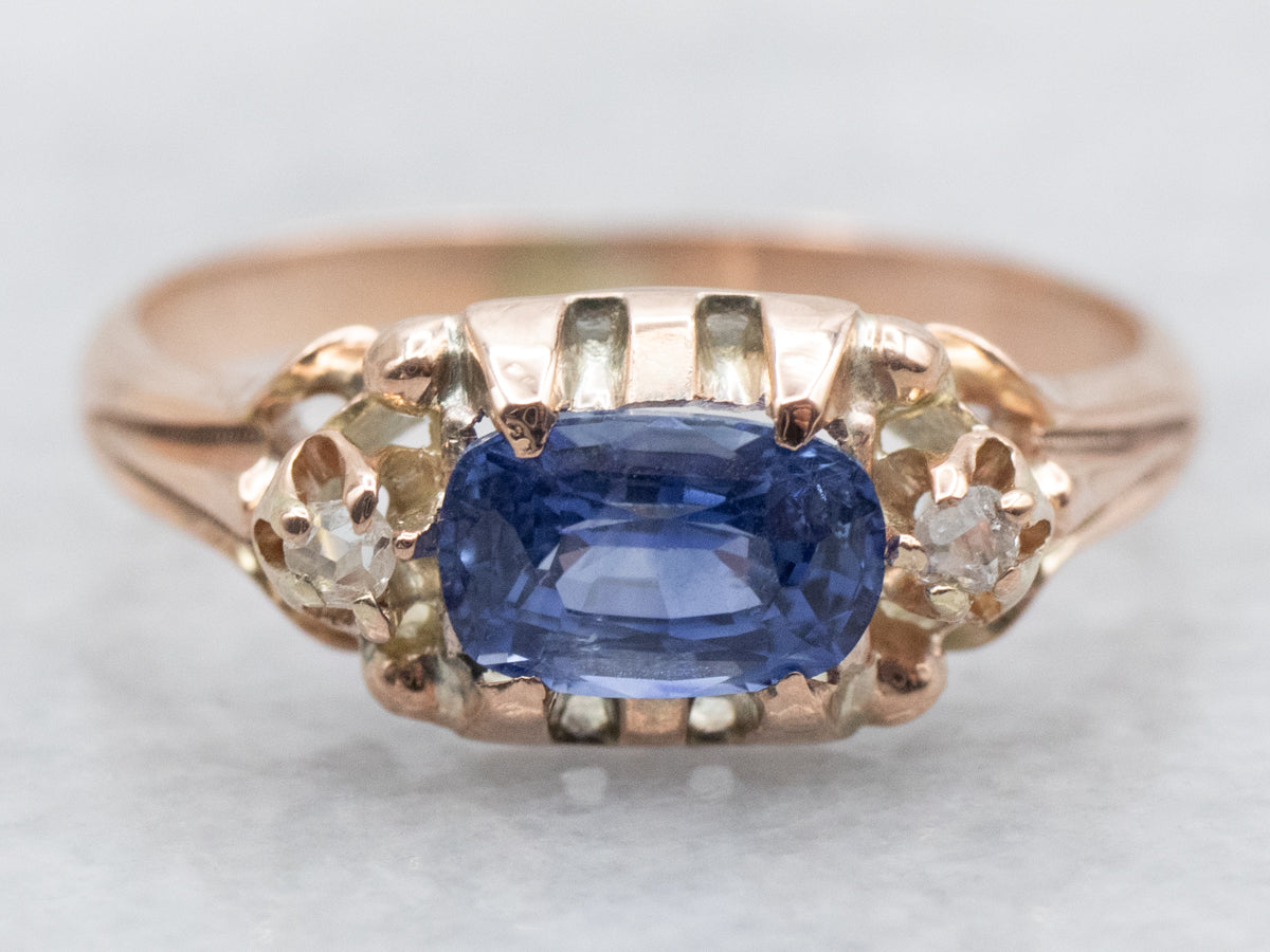 Lovely Sapphire and Antique Rose-Cut Diamond Ring