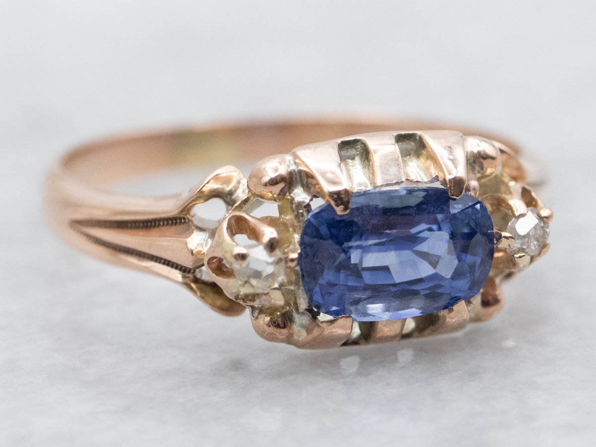 Lovely Sapphire and Antique Rose-Cut Diamond Ring