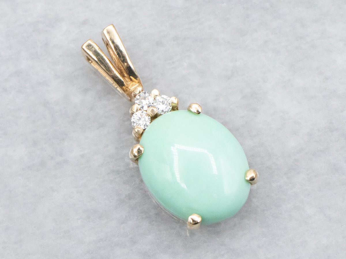 Seafoam Green Turquoise Pendant with Trio of Diamonds on Bail