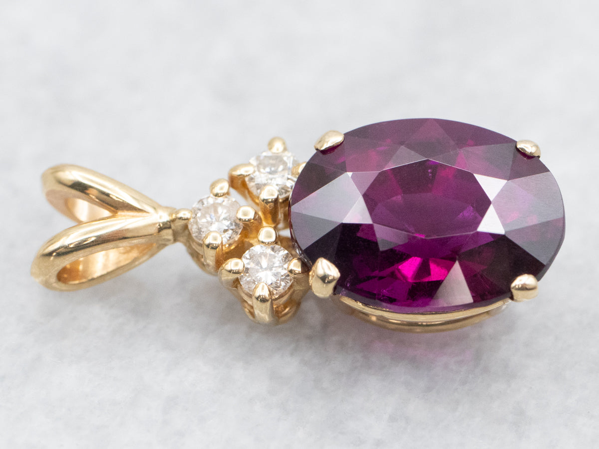 Yellow Gold Rhodolite Garnet and Diamond Pendant