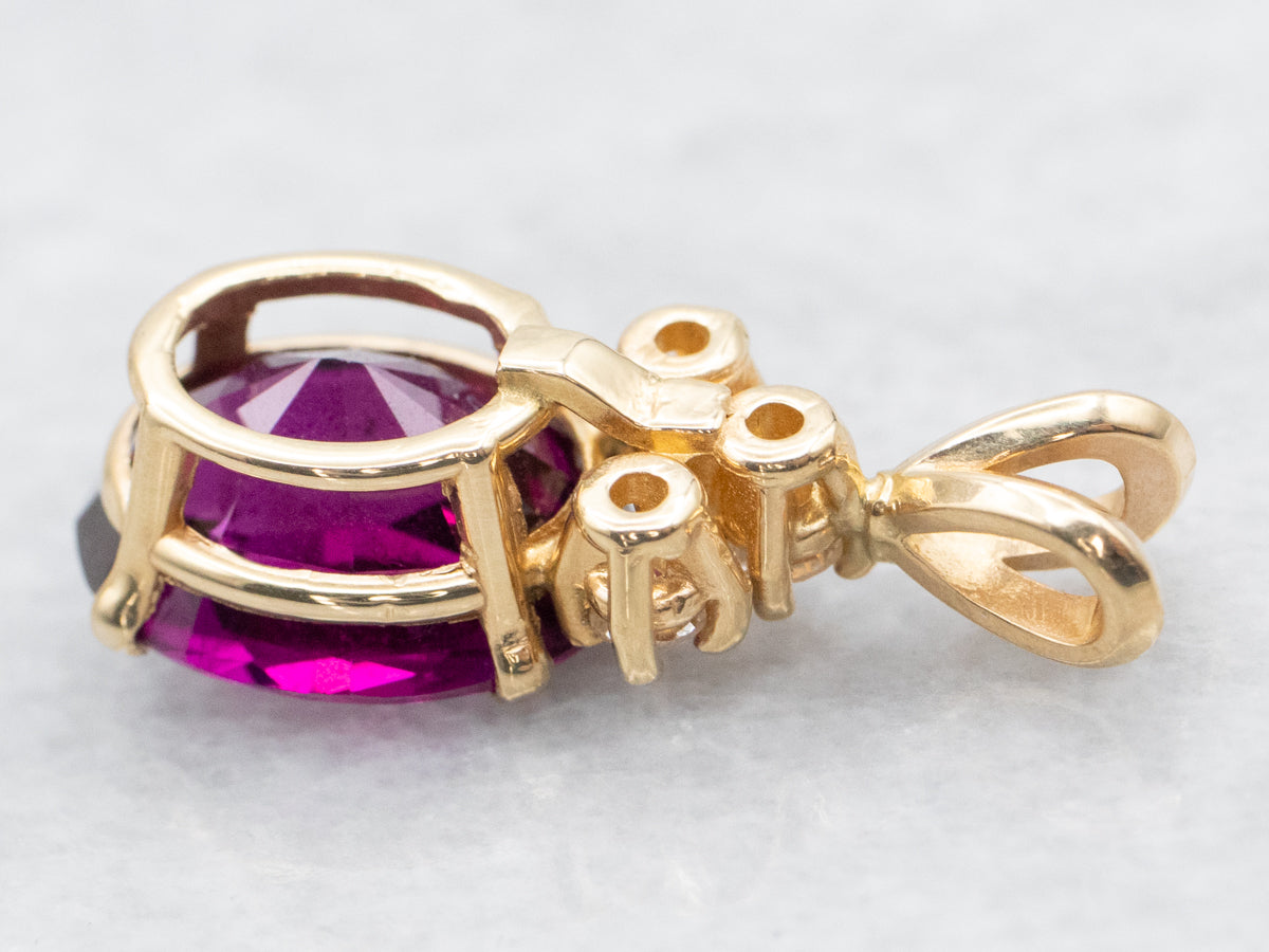 Yellow Gold Rhodolite Garnet and Diamond Pendant