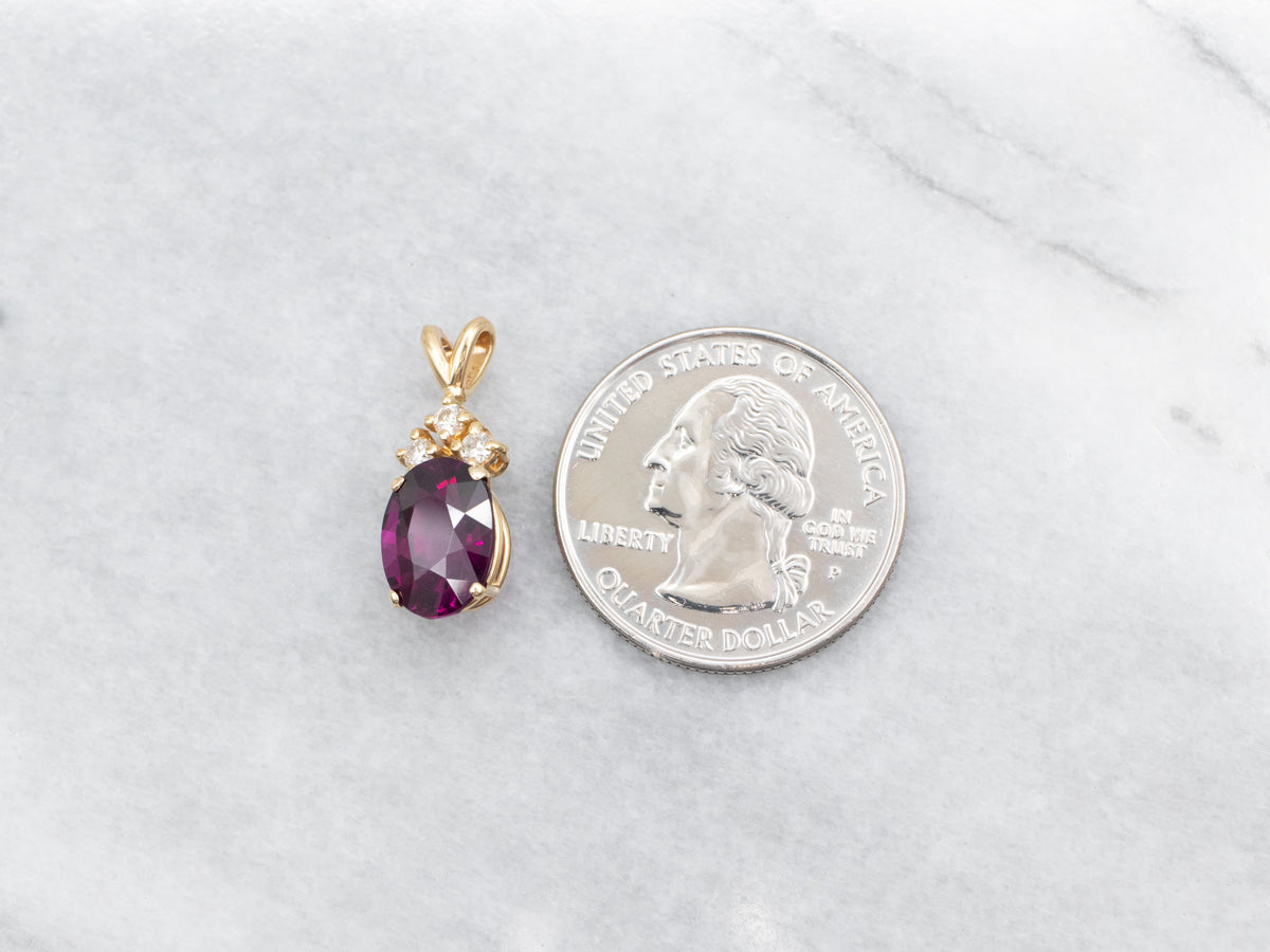 Yellow Gold Rhodolite Garnet and Diamond Pendant