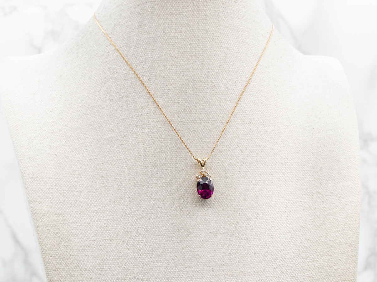 Yellow Gold Rhodolite Garnet and Diamond Pendant