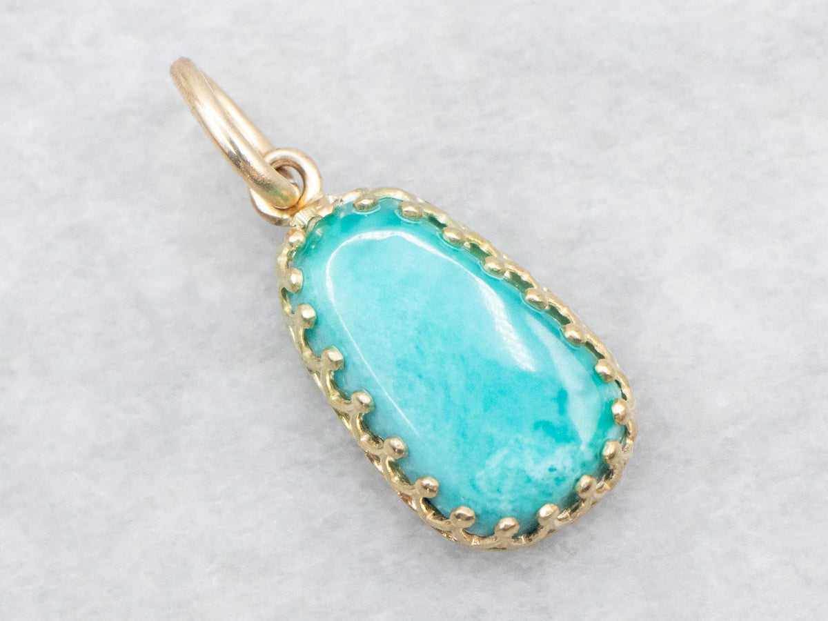 Bright Blue Turquoise Pendant in Yellow Gold