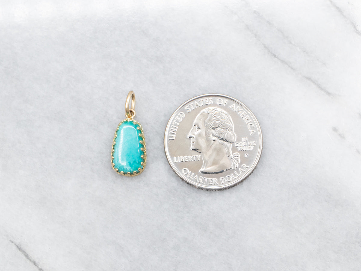 Bright Blue Turquoise Pendant in Yellow Gold