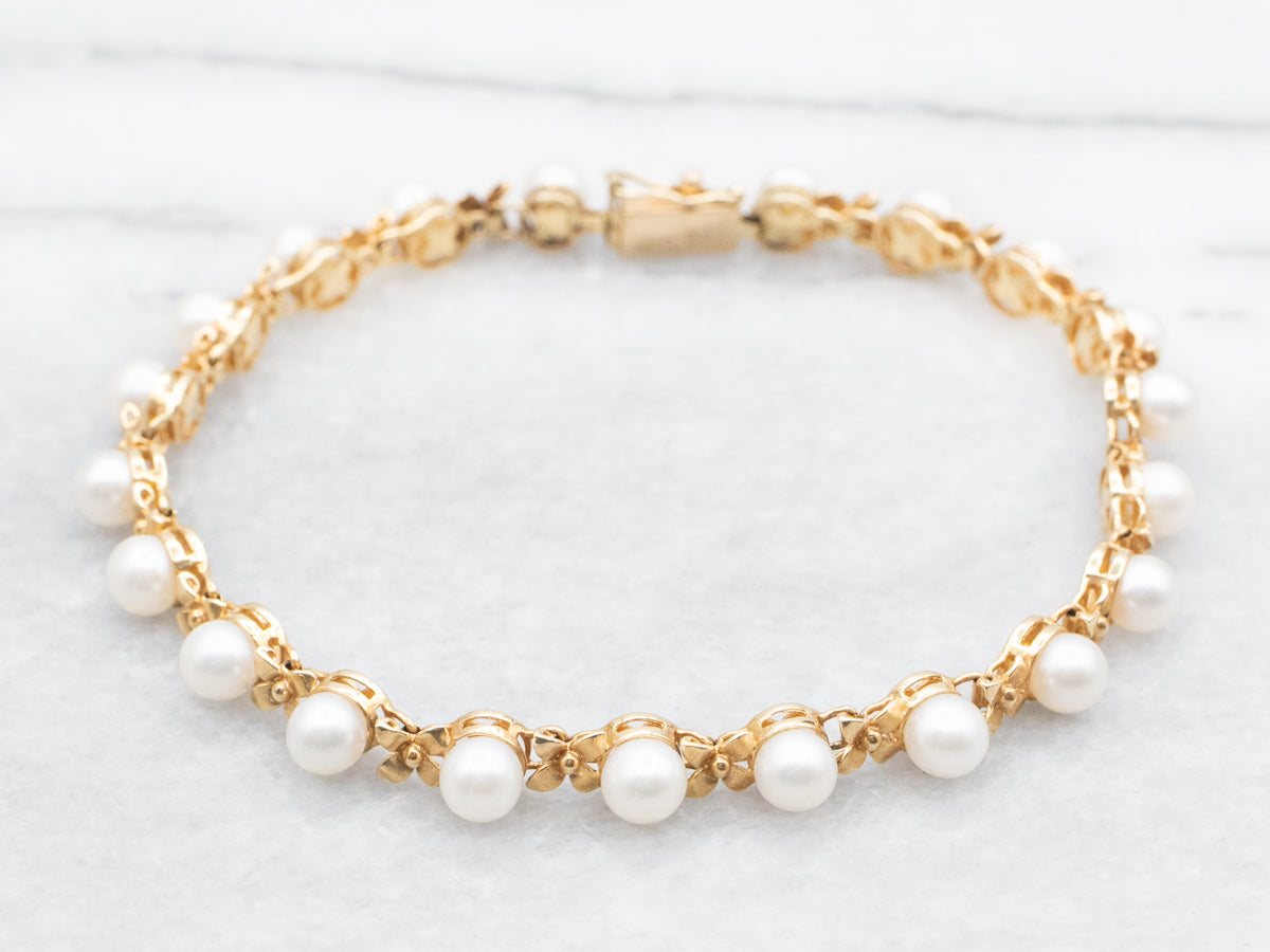 Floral Saltwater Pearl Link Bracelet