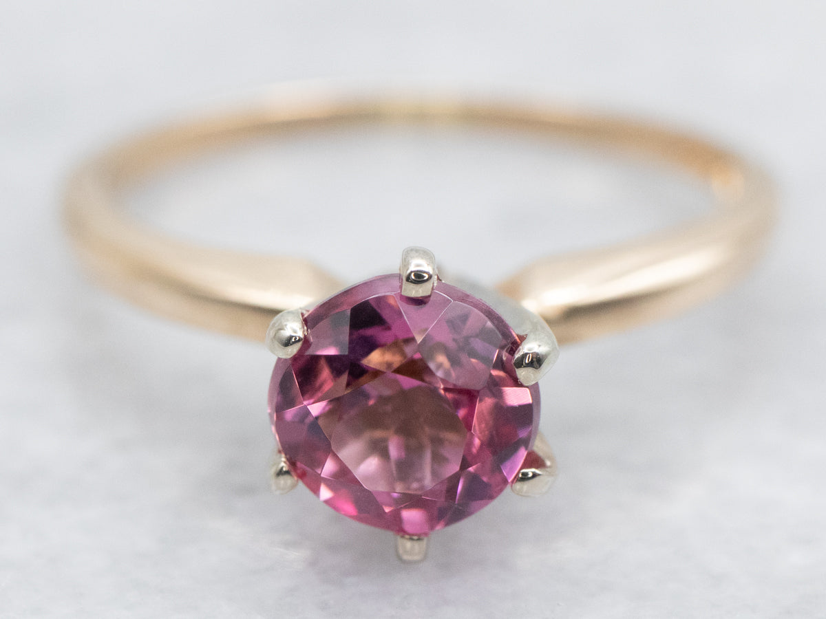 Two Tone Pink Tourmaline Solitaire Ring