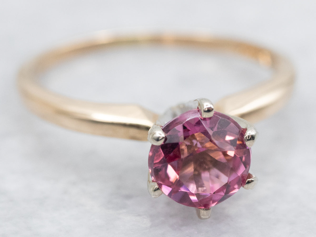 Two Tone Pink Tourmaline Solitaire Ring