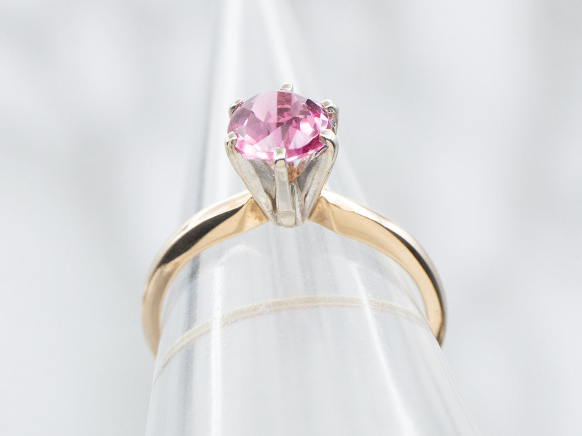 Two Tone Pink Tourmaline Solitaire Ring