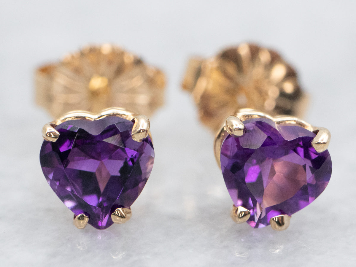 Heart Shaped Amethyst Stud Earrings