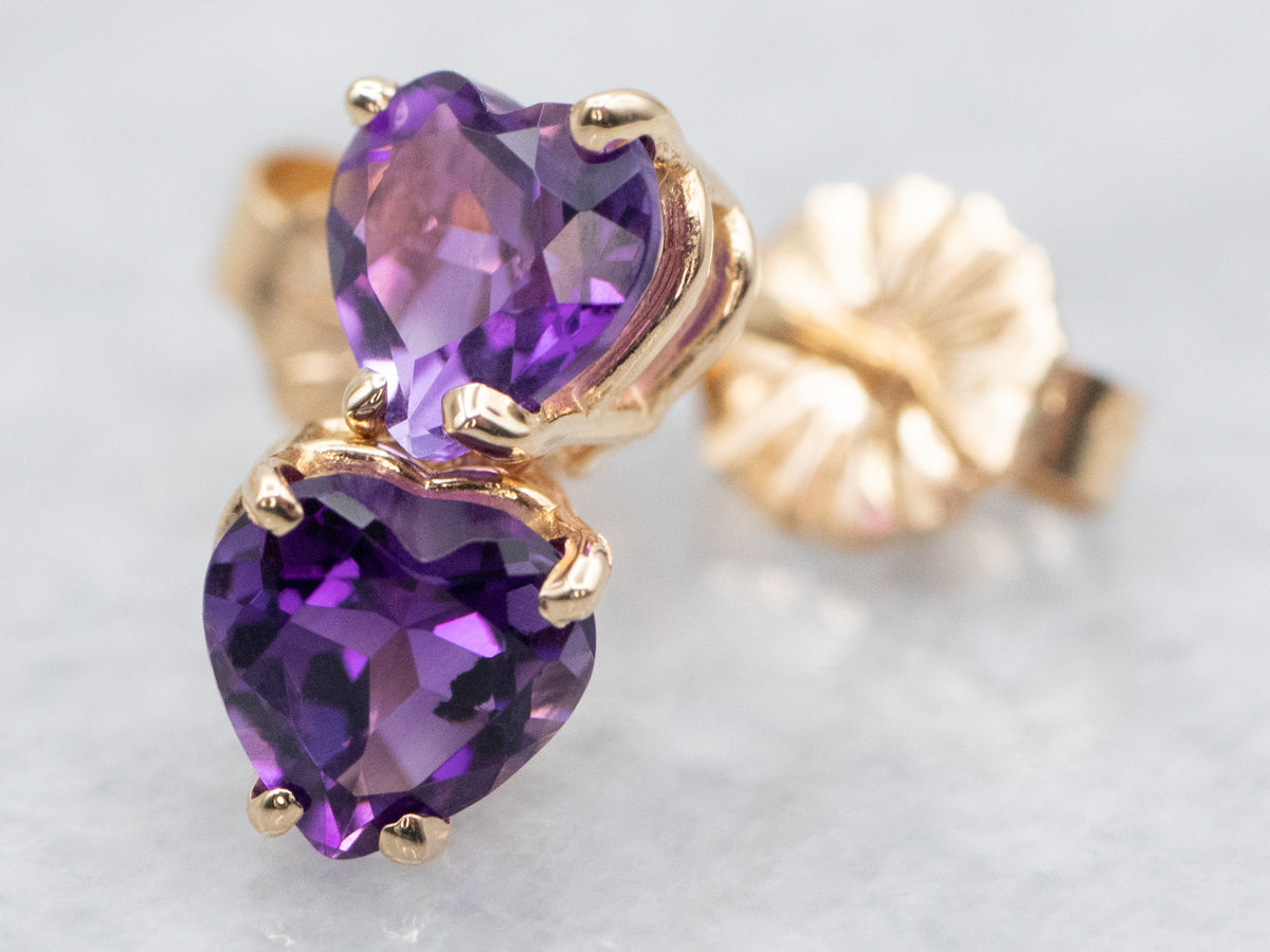 Heart Shaped Amethyst Stud Earrings