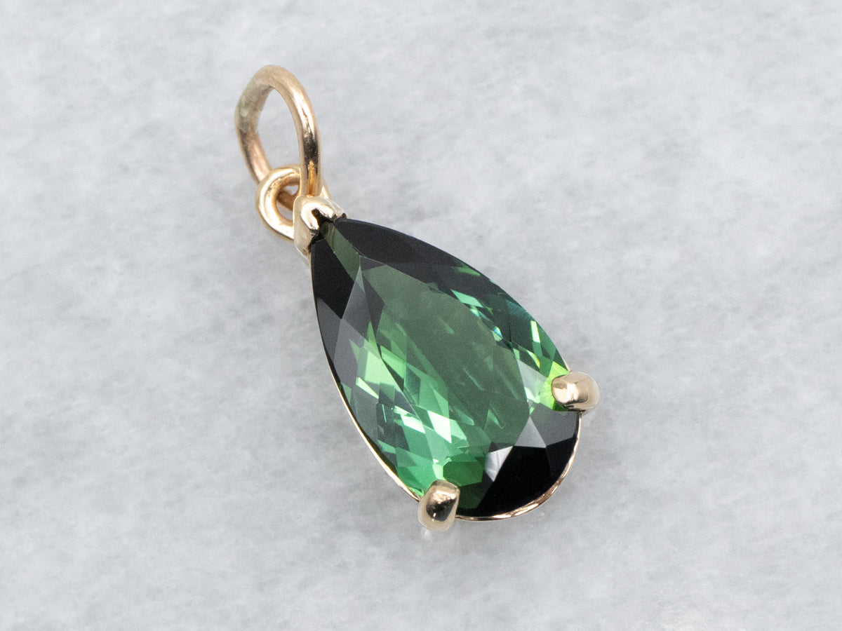 Pear Cut Green Tourmaline Solitaire Pendant