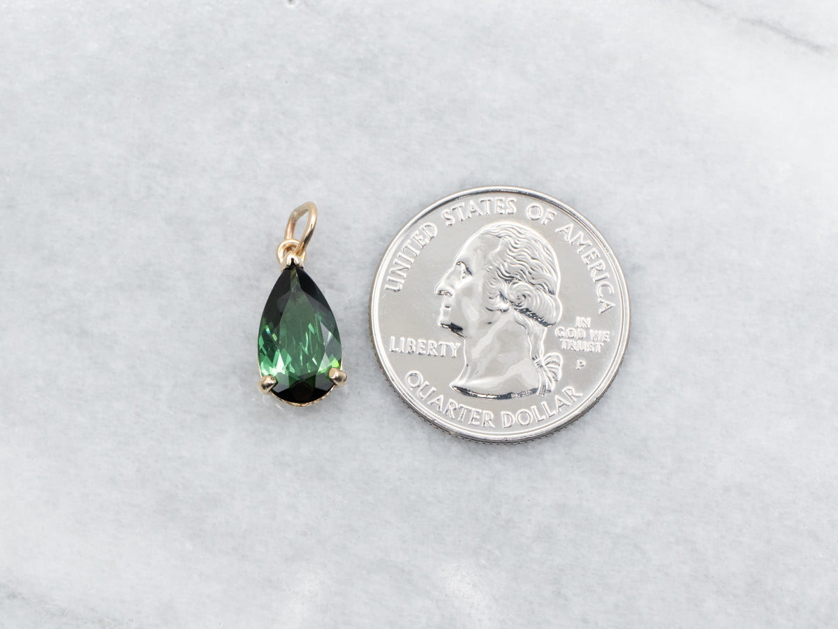 Pear Cut Green Tourmaline Solitaire Pendant