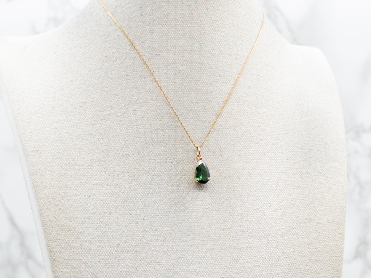 Pear Cut Green Tourmaline Solitaire Pendant