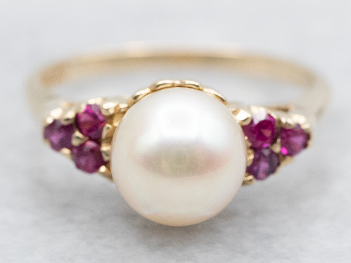 Saltwater Pearl and Synthetic Pink Sapphire Ring