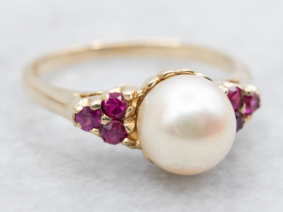 Saltwater Pearl and Synthetic Pink Sapphire Ring