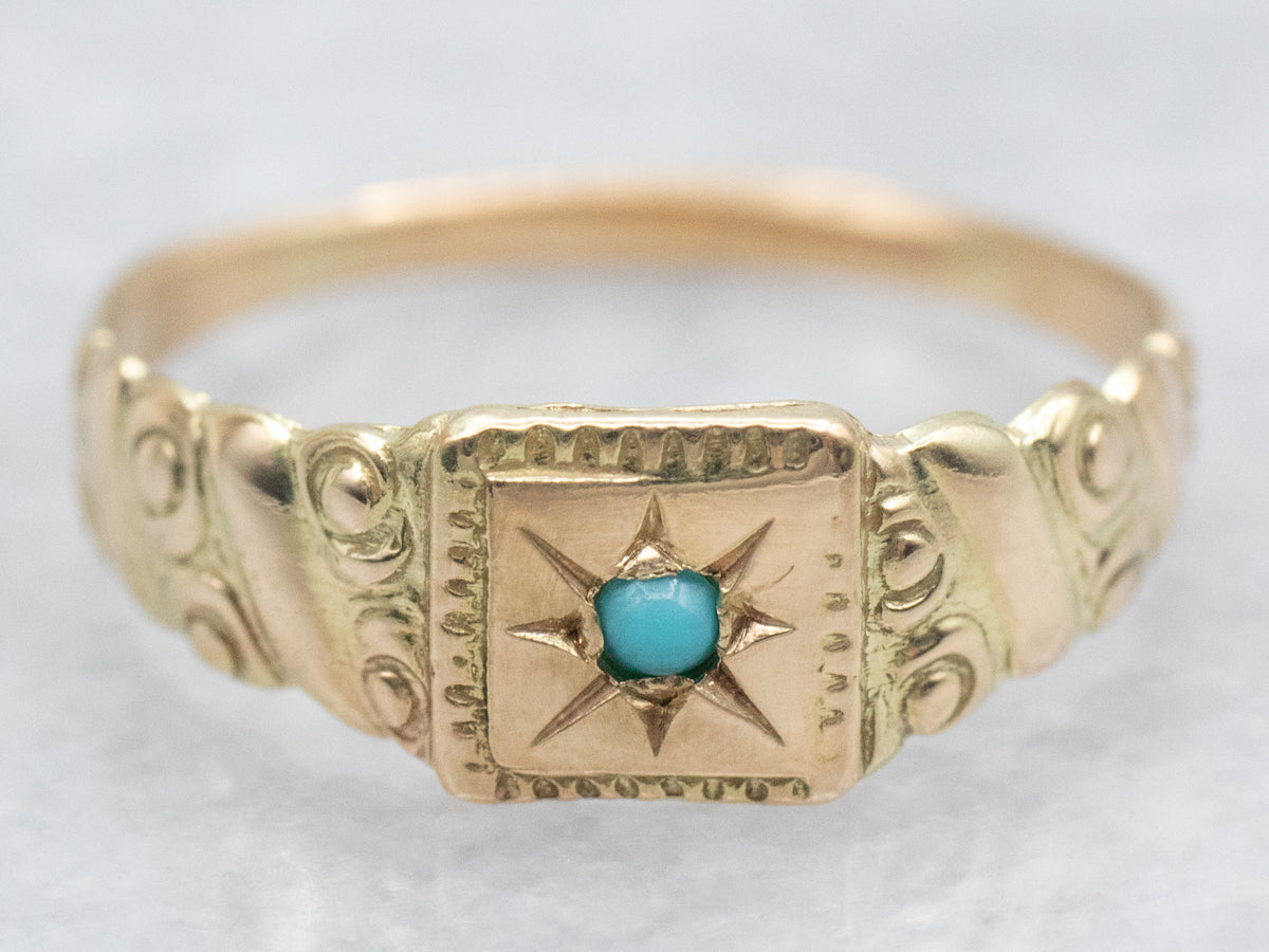 Antique Bezel Set Turquoise Ring with ‘1919’ Engraved