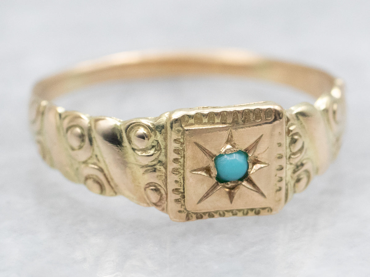 Antique Bezel Set Turquoise Ring with ‘1919’ Engraved