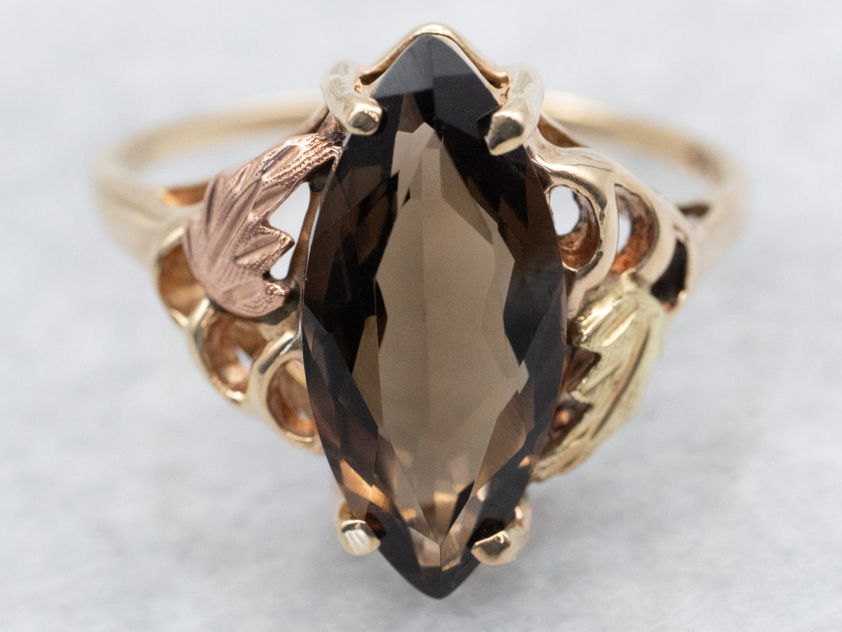 Smoky Quartz Leaf Pattern Ring