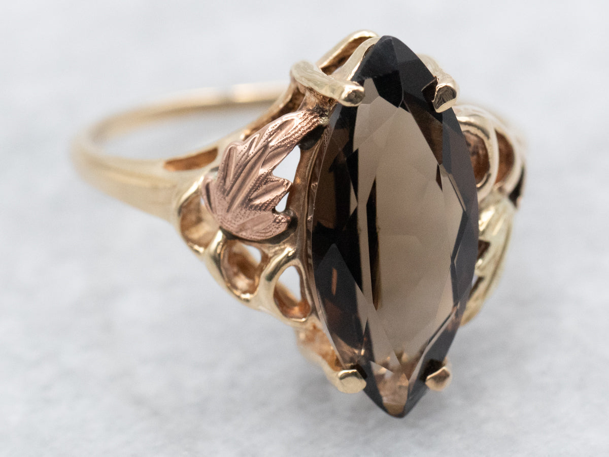 Smoky Quartz Leaf Pattern Ring