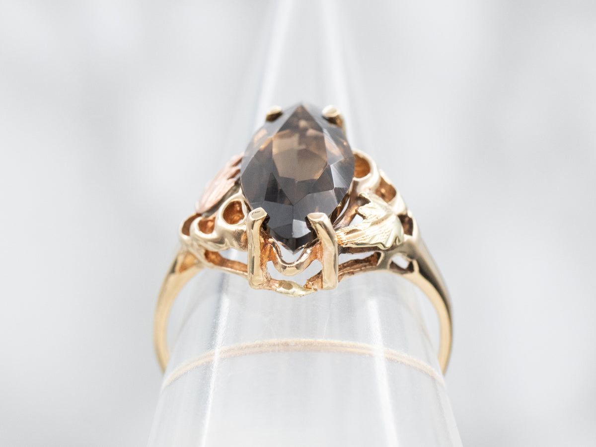 Smoky Quartz Leaf Pattern Ring