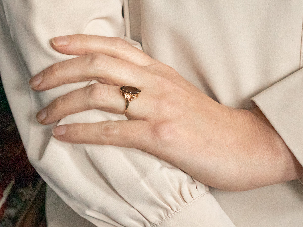 Smoky Quartz Leaf Pattern Ring