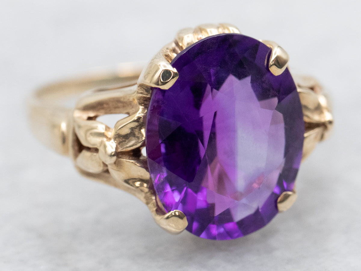 Oval Cut Amethyst Solitaire Ring