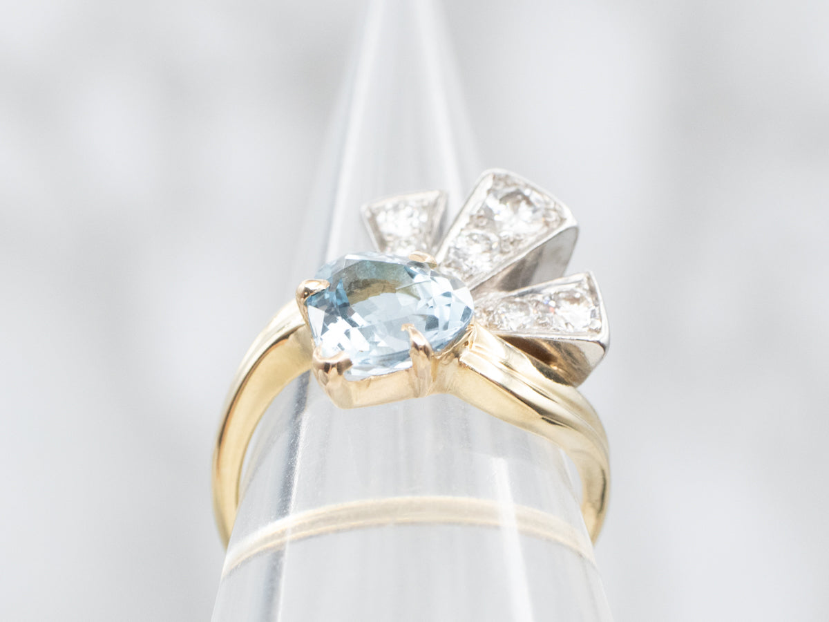 Retro Aquamarine and Diamond Ring